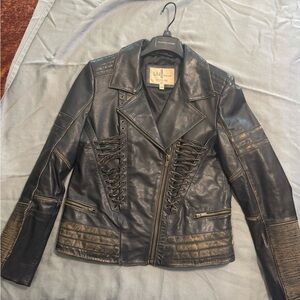 Wilson Black Leather Jacket with Gold Accents